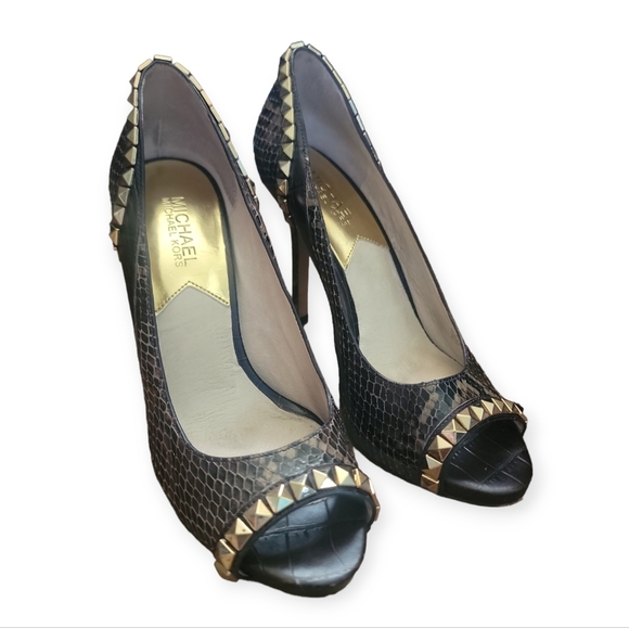 MICHAEL Michael Kors Shoes - Michael Kors | Peep Toe| 8.5 | Black, Brown & Gold